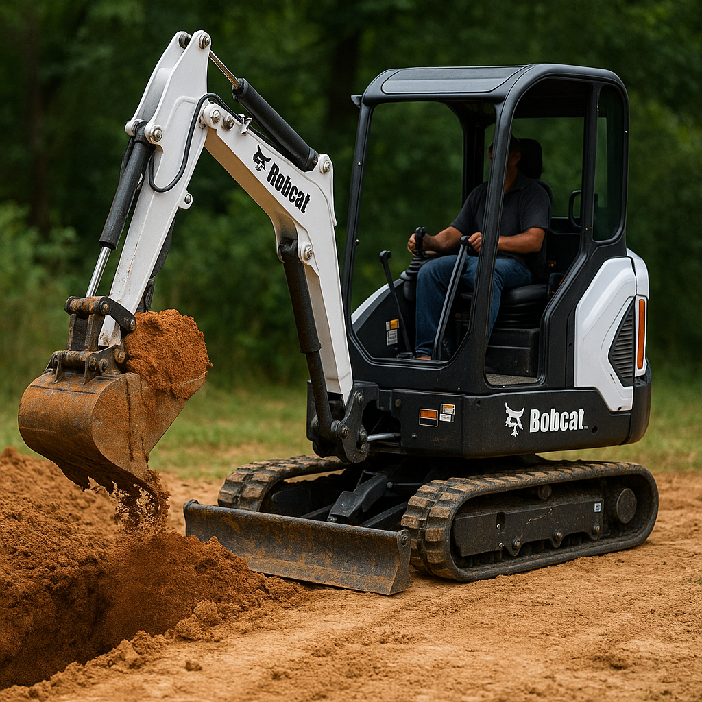 Bobcat mini excavator preparing underground plumbing